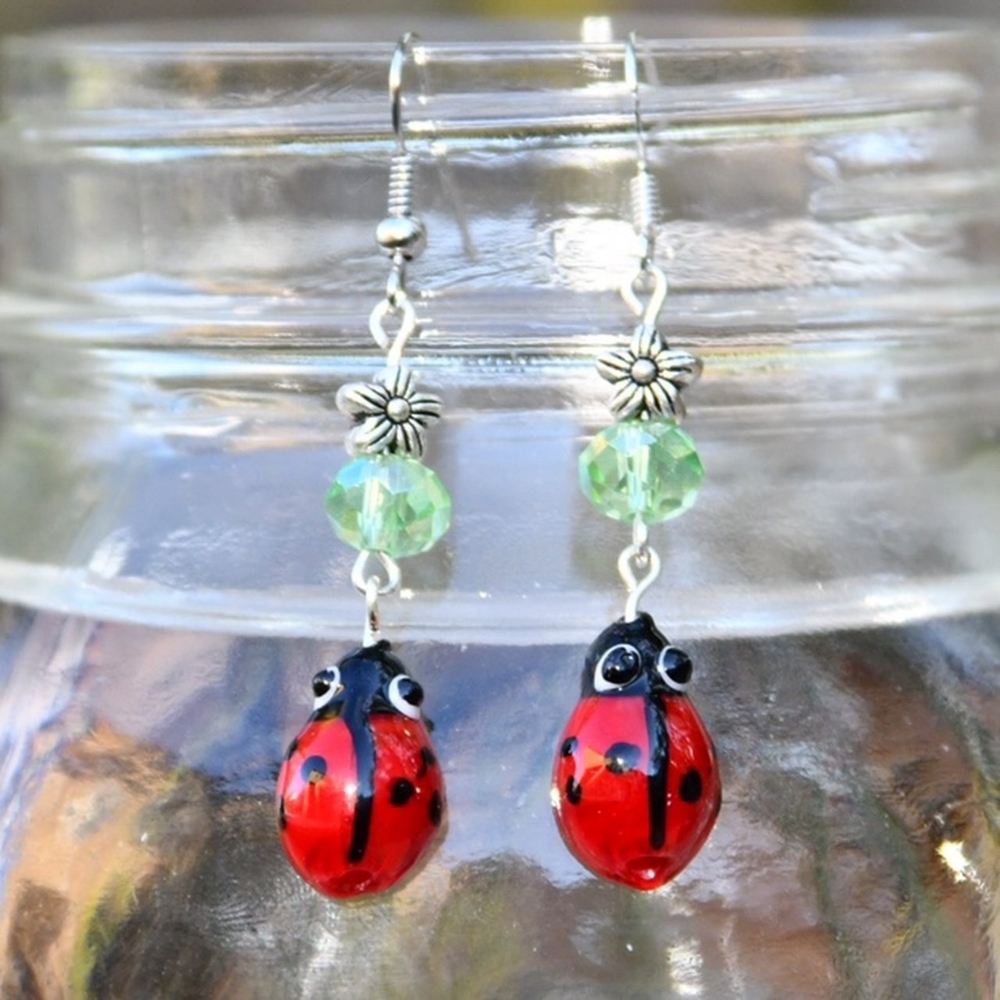 Glass ladybug earrings